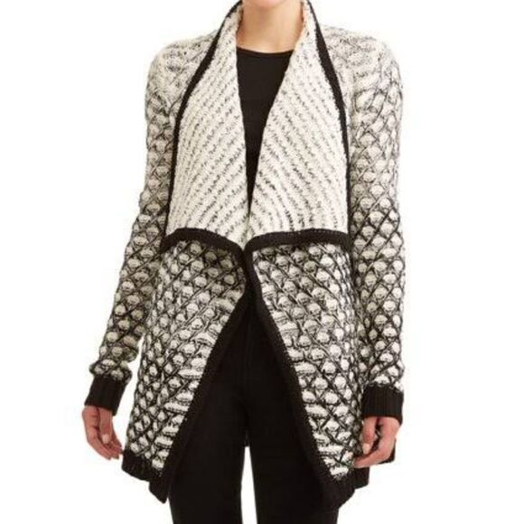 Time & Tru White and Black Cardigan Sweater Sz Medium - Picture 1 of 8